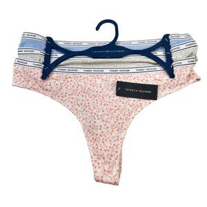 Lot Of 3 Tommy Hilfiger Women's Size Large Panty Thong Pink Floral Gray Blue New